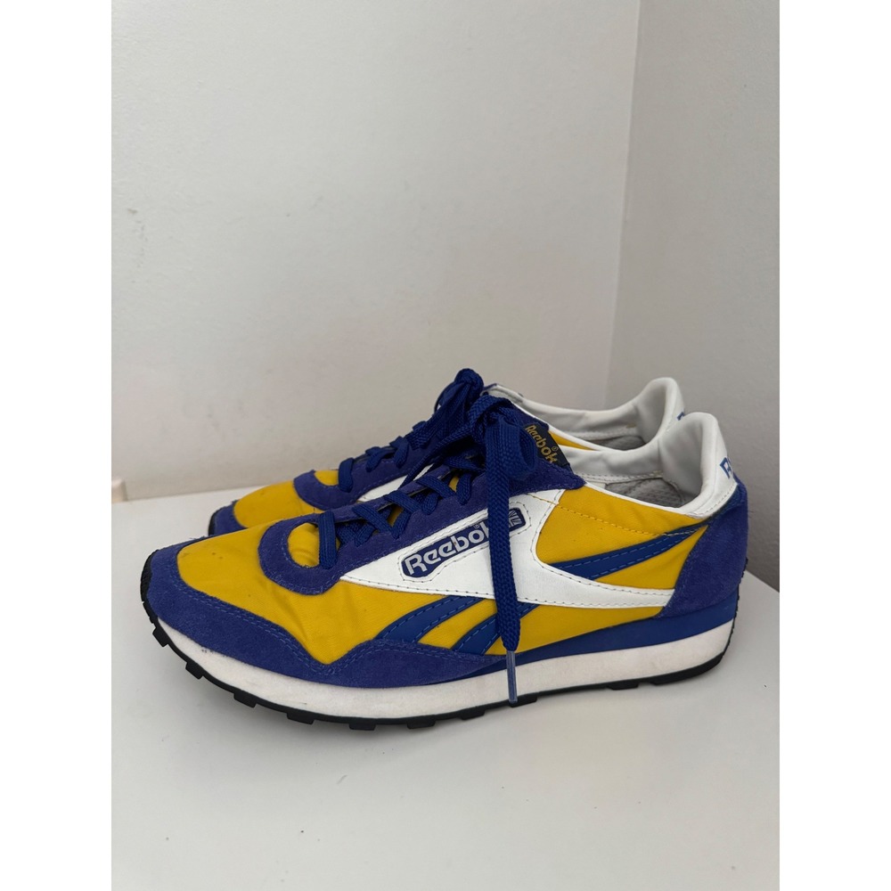 Reebok Vintage Style Blue Yellow Suede Nylon Sneakers Blokecore UK 8.5